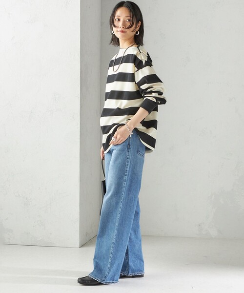 SHIPS(シップス)の「【SHIPS別注】onit:〈洗濯機可能〉ストレッチ ボーダー 3WAY カットソー(Tシャツ/カットソー・レディース・グレー/キャメル/ブラック・ONE SIZE)」の6枚目の写真