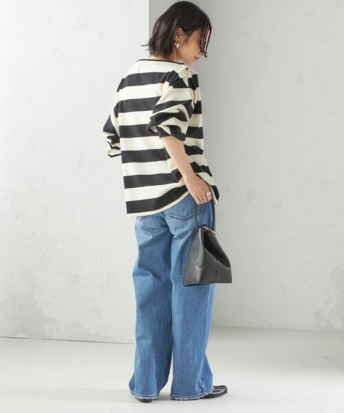 SHIPS(シップス)の「【SHIPS別注】onit:〈洗濯機可能〉ストレッチ ボーダー 3WAY カットソー(Tシャツ/カットソー・レディース・グレー/キャメル/ブラック・ONE SIZE)」の7枚目の写真