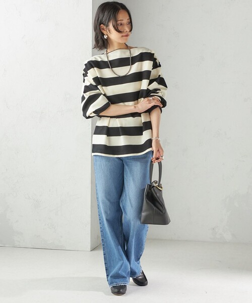 SHIPS(シップス)の「【SHIPS別注】onit:〈洗濯機可能〉ストレッチ ボーダー 3WAY カットソー(Tシャツ/カットソー・レディース・グレー/キャメル/ブラック・ONE SIZE)」の8枚目の写真