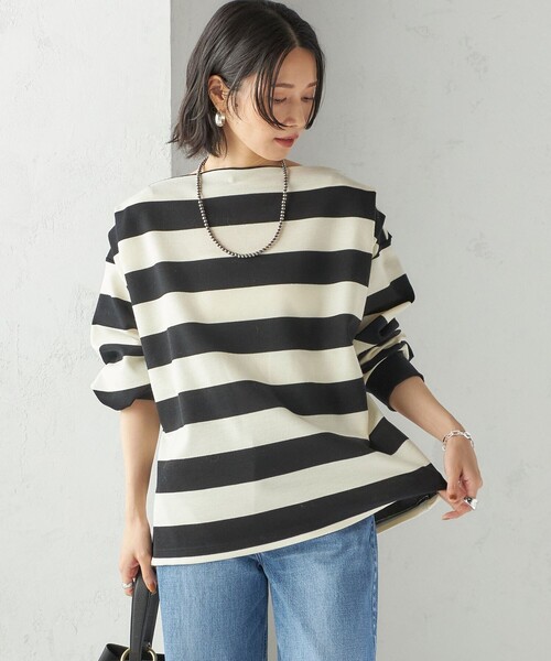 SHIPS(シップス)の「【SHIPS別注】onit:〈洗濯機可能〉ストレッチ ボーダー 3WAY カットソー(Tシャツ/カットソー・レディース・グレー/キャメル/ブラック・ONE SIZE)」の10枚目の写真