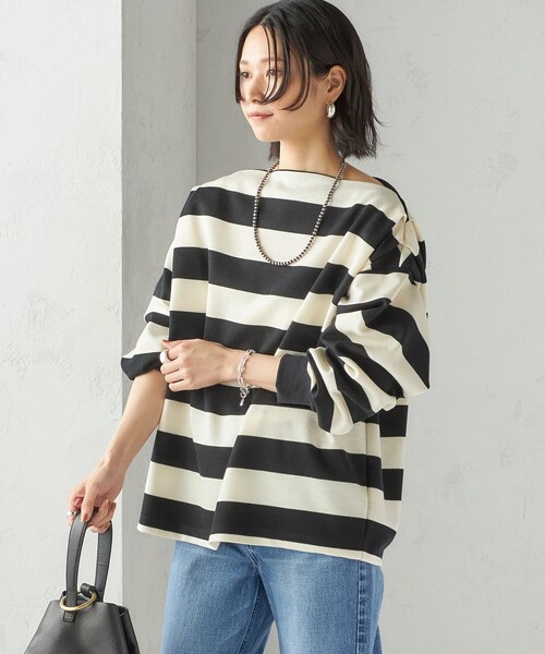 SHIPS(シップス)の「【SHIPS別注】onit:〈洗濯機可能〉ストレッチ ボーダー 3WAY カットソー(Tシャツ/カットソー・レディース・グレー/キャメル/ブラック・ONE SIZE)」の9枚目の写真