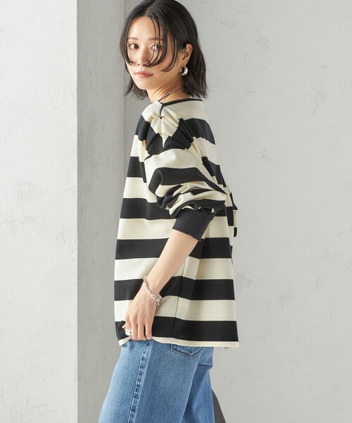SHIPS(シップス)の「【SHIPS別注】onit:〈洗濯機可能〉ストレッチ ボーダー 3WAY カットソー(Tシャツ/カットソー・レディース・グレー/キャメル/ブラック・ONE SIZE)」の11枚目の写真