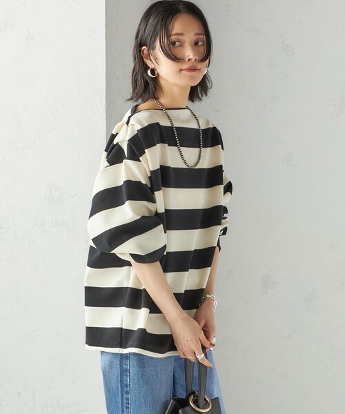 SHIPS(シップス)の「【SHIPS別注】onit:〈洗濯機可能〉ストレッチ ボーダー 3WAY カットソー(Tシャツ/カットソー・レディース・グレー/キャメル/ブラック・ONE SIZE)」の16枚目の写真