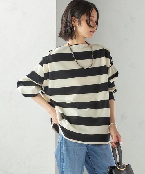 SHIPS(シップス)の「【SHIPS別注】onit:〈洗濯機可能〉ストレッチ ボーダー 3WAY カットソー(Tシャツ/カットソー・レディース・グレー/キャメル/ブラック・ONE SIZE)」の14枚目の写真