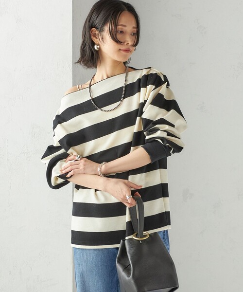 SHIPS(シップス)の「【SHIPS別注】onit:〈洗濯機可能〉ストレッチ ボーダー 3WAY カットソー(Tシャツ/カットソー・レディース・グレー/キャメル/ブラック・ONE SIZE)」の18枚目の写真