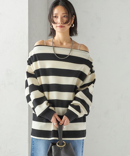 SHIPS(シップス)の「【SHIPS別注】onit:〈洗濯機可能〉ストレッチ ボーダー 3WAY カットソー(Tシャツ/カットソー・レディース・グレー/キャメル/ブラック・ONE SIZE)」の13枚目の写真