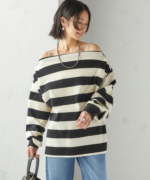 SHIPS(シップス)の「【SHIPS別注】onit:〈洗濯機可能〉ストレッチ ボーダー 3WAY カットソー(Tシャツ/カットソー・レディース・グレー/キャメル/ブラック・ONE SIZE)」の17枚目の写真
