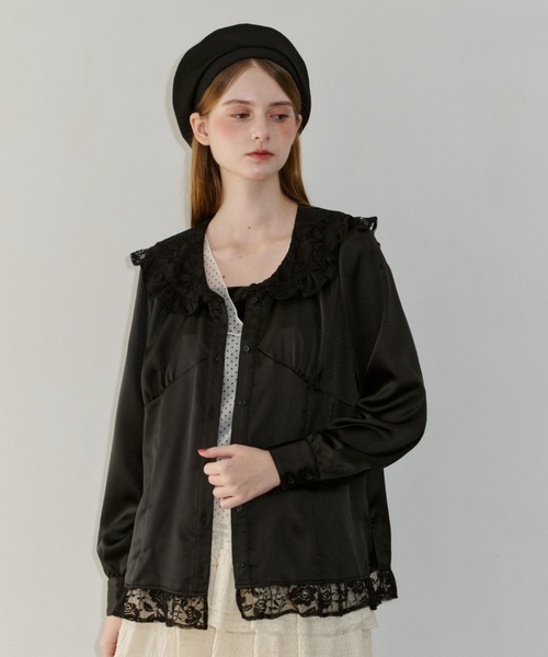 idem（イデム）の「lace collar vintage satin blouse / レースカラーヴィンテージサテンブラウス（シャツ/ブラウス・レディース・ブラック/ホワイト・FREE）」の8枚目の写真