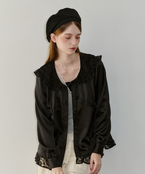 idem（イデム）の「lace collar vintage satin blouse / レースカラーヴィンテージサテンブラウス（シャツ/ブラウス・レディース・ブラック/ホワイト・FREE）」の9枚目の写真