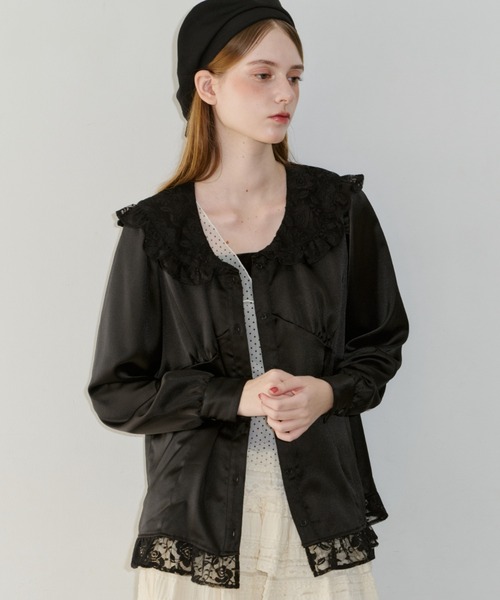 lace collar vintage satin blouse / レースカラーヴィンテージサテン