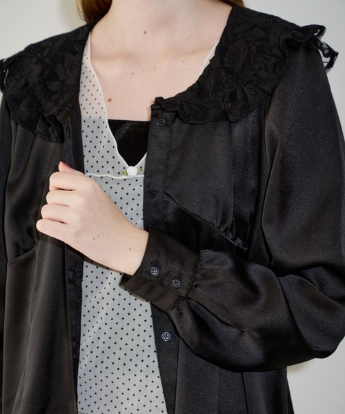 idem（イデム）の「lace collar vintage satin blouse / レースカラーヴィンテージサテンブラウス（シャツ/ブラウス・レディース・ブラック/ホワイト・FREE）」の13枚目の写真