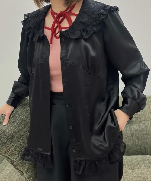 idem（イデム）の「lace collar vintage satin blouse / レースカラーヴィンテージサテンブラウス（シャツ/ブラウス・レディース・ブラック/ホワイト・FREE）」の19枚目の写真