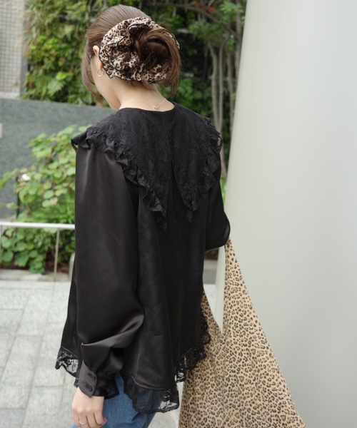 セール】lace collar vintage satin blouse / レースカラー
