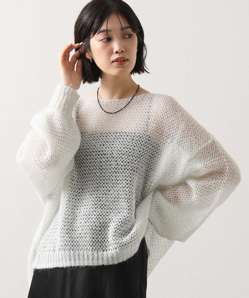 セール】モヘア混シアーボートネックパフニット（ニット/セーター