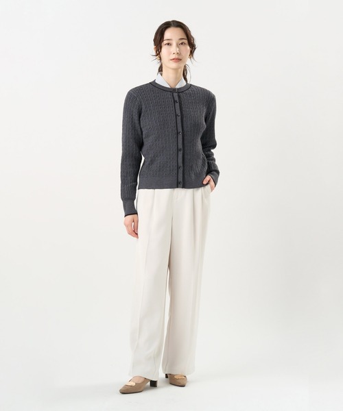 TOKYO SHIRTS(トウキョウシャツ)の「アンチピリング 配色ケーブルカーディガン(カーディガン/ボレロ・レディース・オフホワイト/チャコール・M/L/LL)」の13枚目の写真