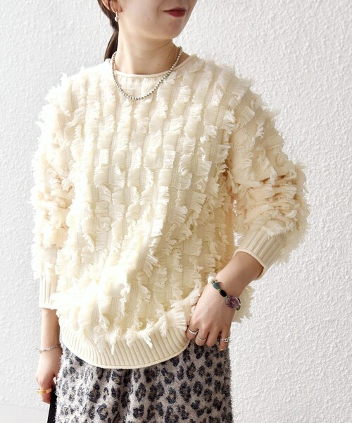 SHIPS any:〈手洗い可能〉フリンジ デザイン ニット プルオーバー