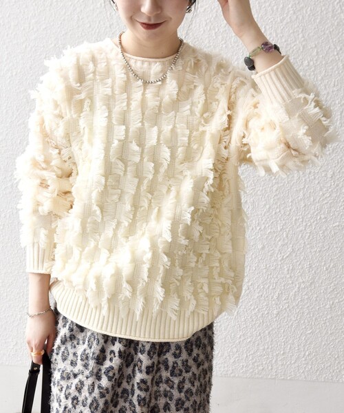 SHIPS any:〈手洗い可能〉フリンジ デザイン ニット プルオーバー
