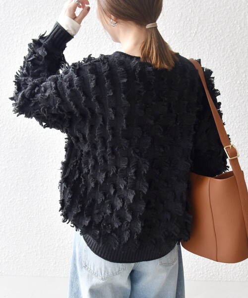 セール】SHIPS any:〈手洗い可能〉フリンジ デザイン ニット プル