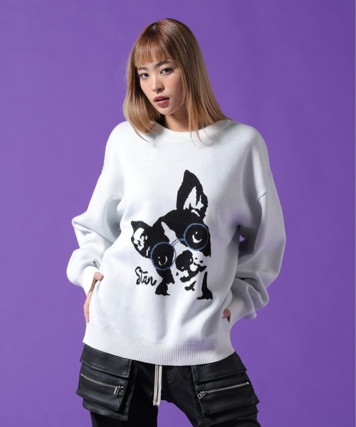 DANKE SCHON（ダンケシェーン）の「【WEB&DEPOT限定】DankeSchon/ダンケシェーン/W Jacquard DOG KNIT（ニット/セーター・レディース・ホワイト系2/ブルー/チャコールグレー・L/M/XL）」の2枚目の写真