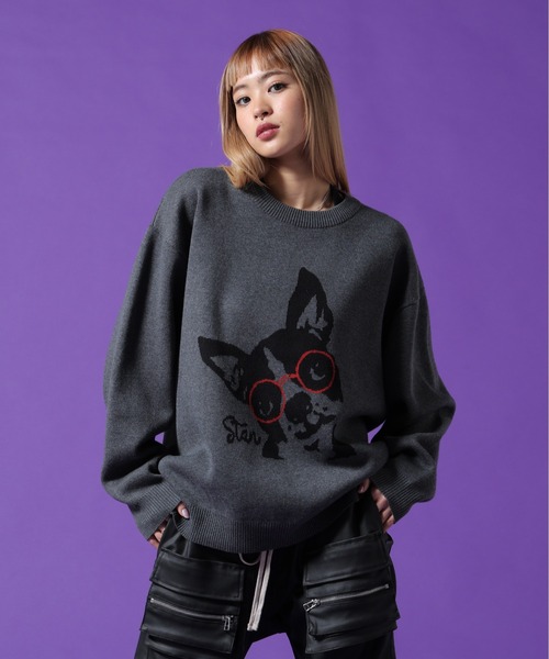 DANKE SCHON（ダンケシェーン）の「【WEB&DEPOT限定】DankeSchon/ダンケシェーン/W Jacquard DOG KNIT（ニット/セーター・レディース・ホワイト系2/ブルー/チャコールグレー・L/M/XL）」の3枚目の写真