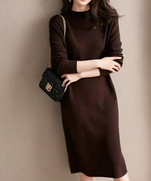 セール】ミドル丈シンプルニットワンピース（ワンピース）｜cammie