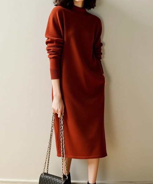 セール】ミドル丈シンプルニットワンピース（ワンピース）｜cammie