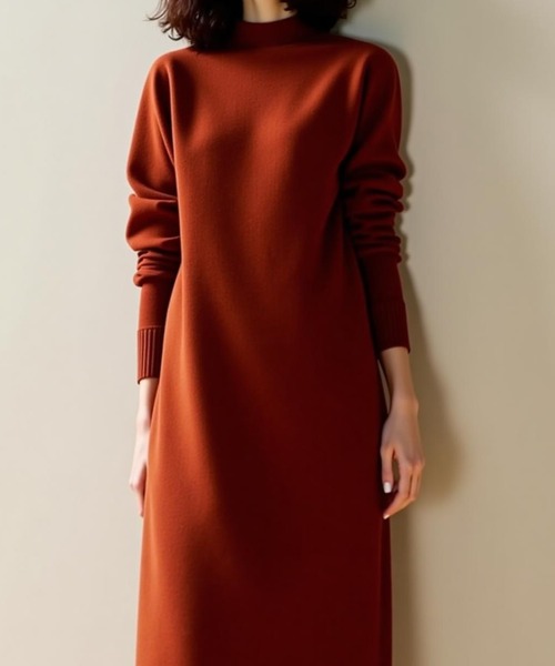 セール】ミドル丈シンプルニットワンピース（ワンピース）｜cammie