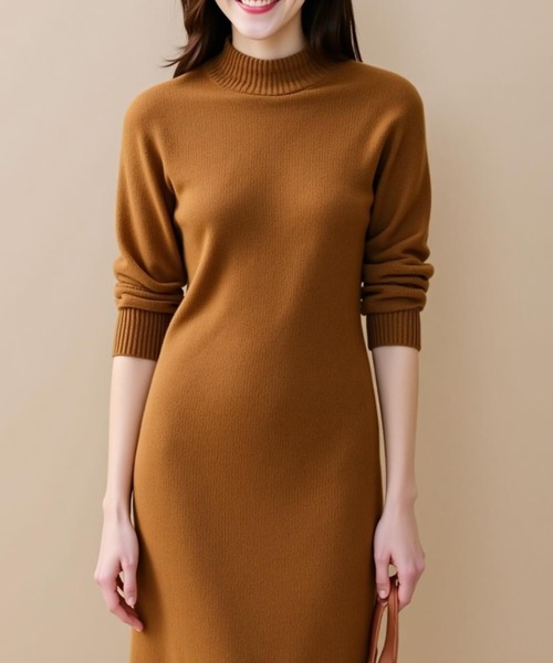 タイムセール！louiseMisha ニット ワンピース セール】ミドル丈シンプルニットワンピース（ワンピース）｜cammie