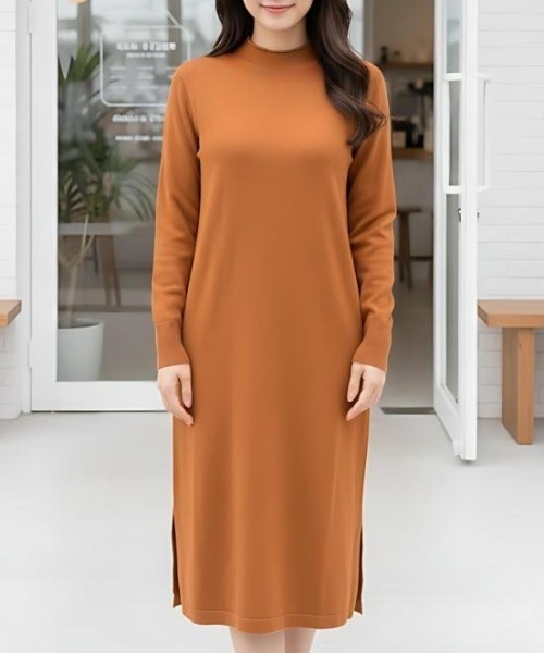 セール】ミドル丈シンプルニットワンピース（ワンピース）｜cammie