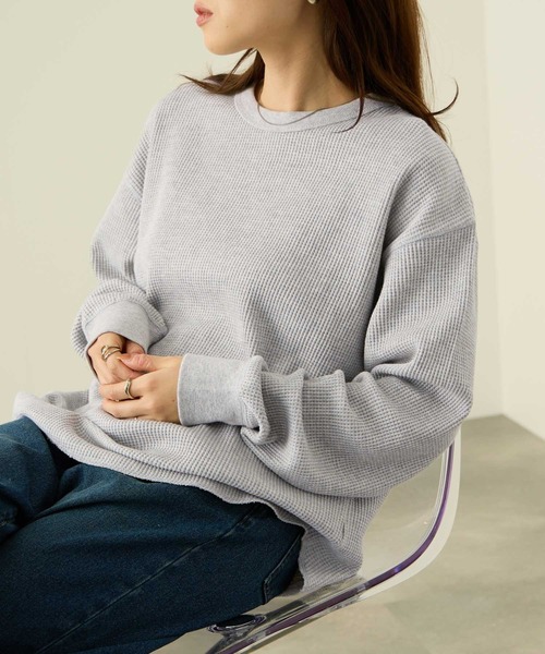 NAVY（ネイビー）の「nAvy リラックスFITワッフルロングTシャツ（Tシャツ/カットソー・メンズ・チャコールグレー/グレー/アイボリー/ベージュ・XL/L/M/S）」の3枚目の写真