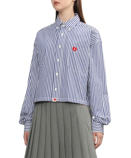 A BATHING APE（アベイシングエイプ）の「HEART BADGE STRIPE CROP SHIRT #1（シャツ/ブラウス・レディース・ブルー・FREE）」の3枚目の写真