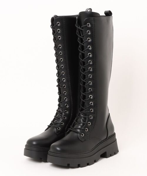 SPINNS（スピンズ）の「強さと美しさを兼ね備えた / 合皮ロングブーツ/レースアップ（ブーツ・レディース・ブラック/ダークブラウン・M/LL/L）」の2枚目の写真