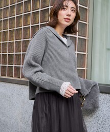 【洗える】ウールカシミヤチャンキー クロップド スキッパーニット