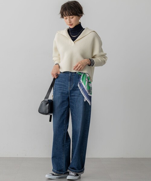 23区 L(ニジュウサンクオオキイサイズ)の「【洗える】ウールカシミヤチャンキー クロップド スキッパーニット(ニット/セーター・レディース・ライトグレー系・44/46)」の4枚目の写真