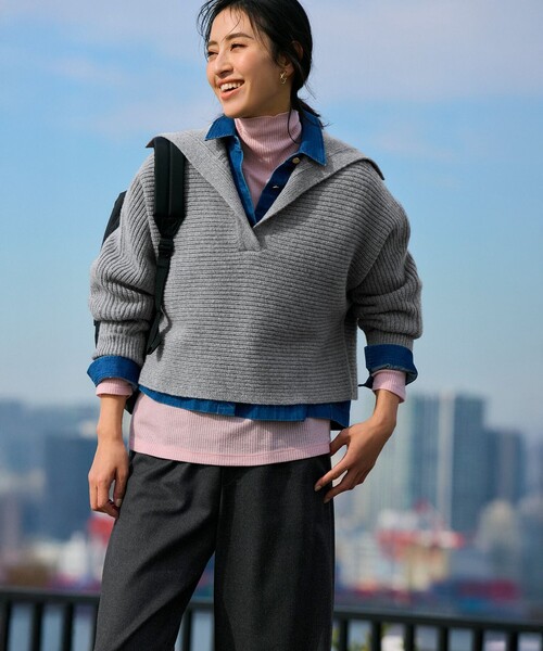 セール】【洗える】ウールカシミヤチャンキー クロップド スキッパー