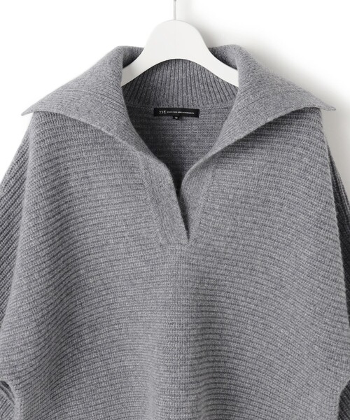 洗える】ウールカシミヤチャンキー クロップド スキッパーニット