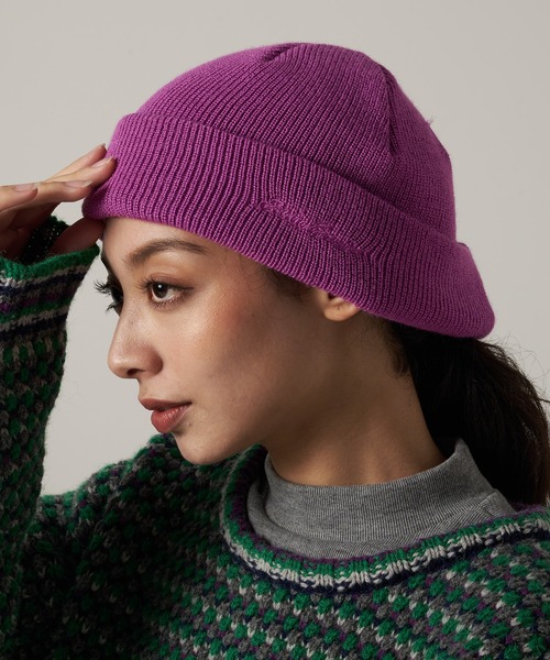 endless made purpleビーニーORIGAMI着用 men's FUDGE×Eddie Bauer | ロゴ刺繍 ワッチキャップ（ニットキャップ