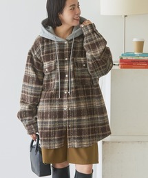 フード付きシャギーチェックシャツ