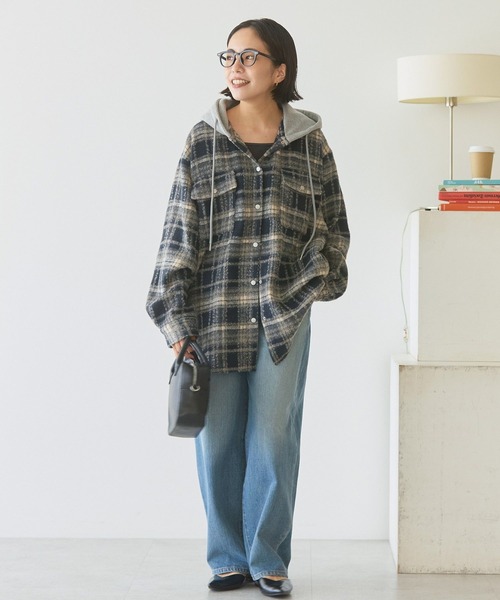 AMERICAN HOLIC（アメリカンホリック）の「フード付きシャギーチェックシャツ（シャツ/ブラウス・レディース・ネイビー/ブラウン・M/L）」の5枚目の写真