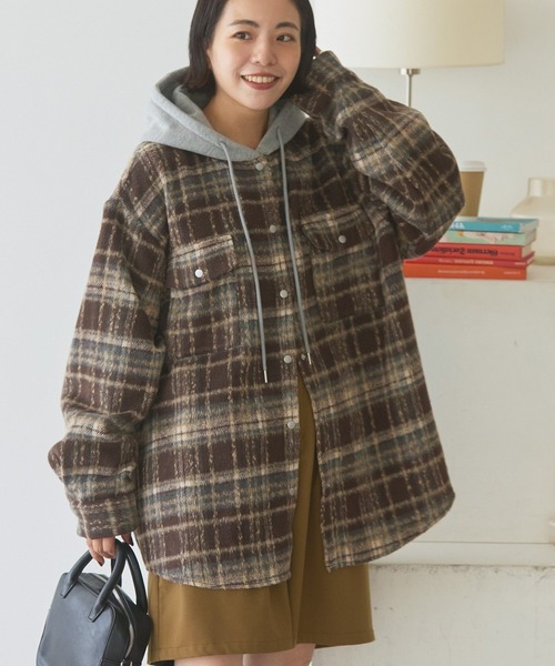 AMERICAN HOLIC（アメリカンホリック）の「フード付きシャギーチェックシャツ（シャツ/ブラウス・レディース・ネイビー/ブラウン・M/L）」の7枚目の写真