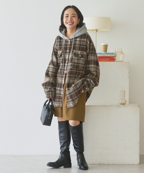AMERICAN HOLIC（アメリカンホリック）の「フード付きシャギーチェックシャツ（シャツ/ブラウス・レディース・ネイビー/ブラウン・M/L）」の8枚目の写真