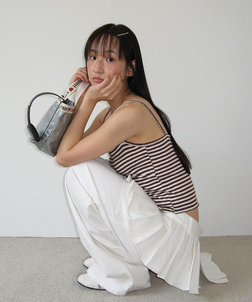 RONRON（ロンロン）の「HEART BUTTON GOLGI SLEEVELESS BROWN STRIPE（Tシャツ/カットソー・レディース・その他・FREE）」の2枚目の写真