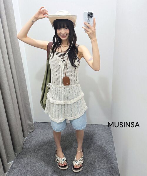 RONRON（ロンロン）の「HEART BUTTON GOLGI SLEEVELESS BROWN STRIPE（Tシャツ/カットソー・レディース・その他・FREE）」の6枚目の写真