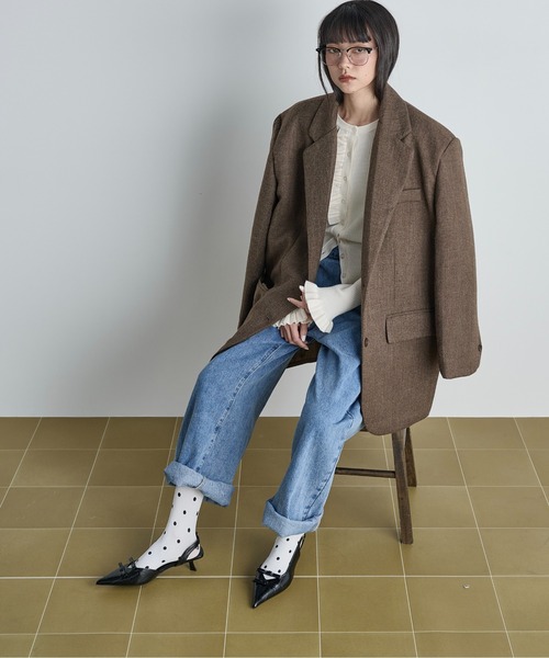 THE YOn（ザヨン）の「ヘリテージグランパジャケット（テーラードジャケット・レディース・ブラウン/グレー・FREE）」の2枚目の写真
