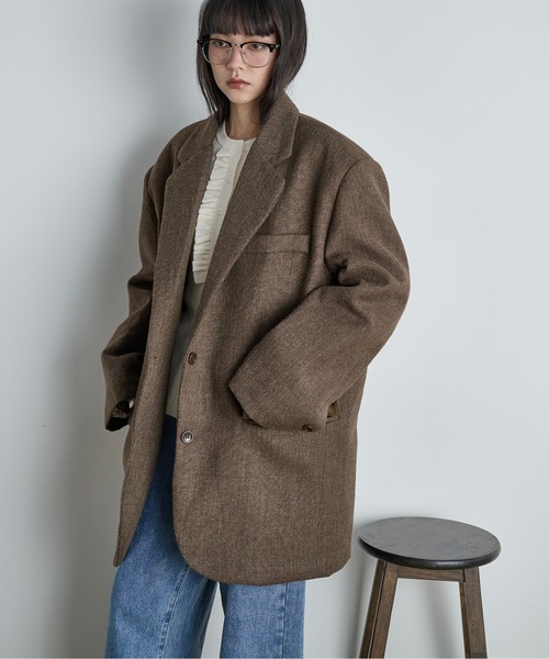 THE YOn（ザヨン）の「ヘリテージグランパジャケット（テーラードジャケット・レディース・ブラウン/グレー・FREE）」の3枚目の写真