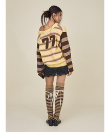 GLOWNY（グロウニ―）の「SUNDAE STRIPE KNIT WARMER (BROWN)（レッグウォーマー）」