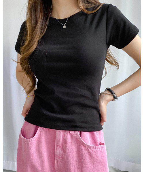 muahmuah（ムーアムーア）の「スリムフィットレギュラー半袖Tシャツ[2色]（Tシャツ/カットソー・レディース・ブラック/ブルー/ホワイト/ライトグレー・FREE）」の17枚目の写真
