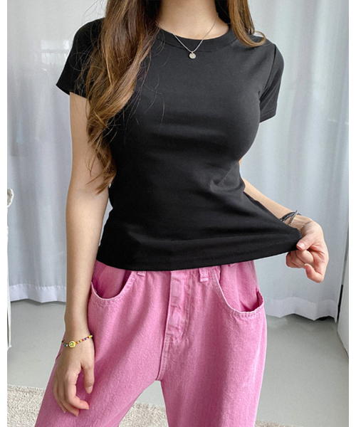 muahmuah（ムーアムーア）の「スリムフィットレギュラー半袖Tシャツ[2色]（Tシャツ/カットソー・レディース・ブラック/ブルー/ホワイト/ライトグレー・FREE）」の18枚目の写真