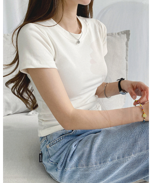 muahmuah（ムーアムーア）の「スリムフィットレギュラー半袖Tシャツ[2色]（Tシャツ/カットソー・レディース・ブラック/ブルー/ホワイト/ライトグレー・FREE）」の13枚目の写真