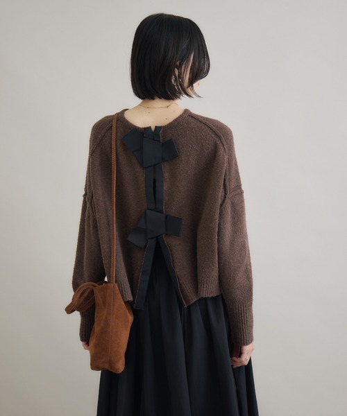 Paradise Picnic（パラダイスピクニック）の「Dignite Collier バックリボンニット（ニット/セーター・レディース・ホワイト/ブラック/ブラウン/グリーン・FREE）」の12枚目の写真